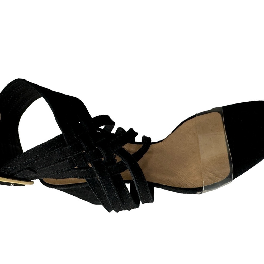 Free People Lina Block Heels Black Suede Ankle Strap Event Cocktail Size 38 - Picture 9 of 9